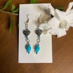 Turquoise and Silver Heart Earrings
